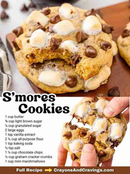 These S’mores Cookies are gooey, chocolatey, and loaded with all the good stuff. 🔥 S’MORES COOKIES...