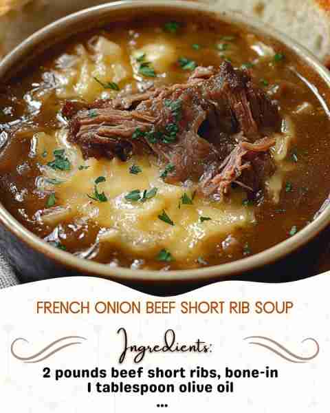 French Onion Beef Short Rib Soup Ingredients: 2 pounds beef short ribs, bone-in 1 tablespoon olive...