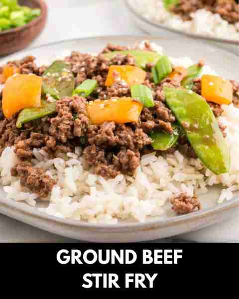 Ground Beef Stir Fry is an easy weeknight dinner recipe loaded with ground beef, snow peas, orange b...