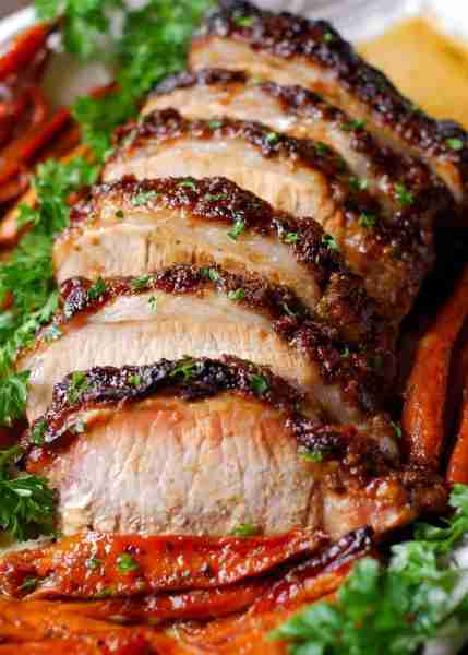 This Brown Sugar Dijon Mustard Glazed Pork Loin with Carrots, Apples and Sweet Potatoes is an excell...