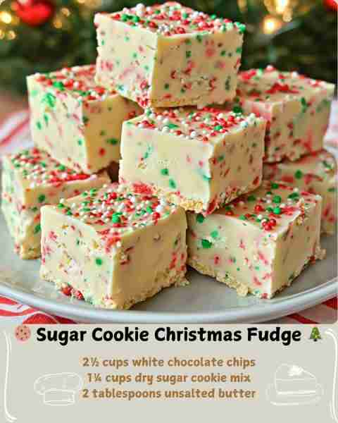 🍪 Sugar Cookie Christmas Fudge 🎄 Ingredients 1 (14 oz) can sweetened condensed milk 2½ cups white...