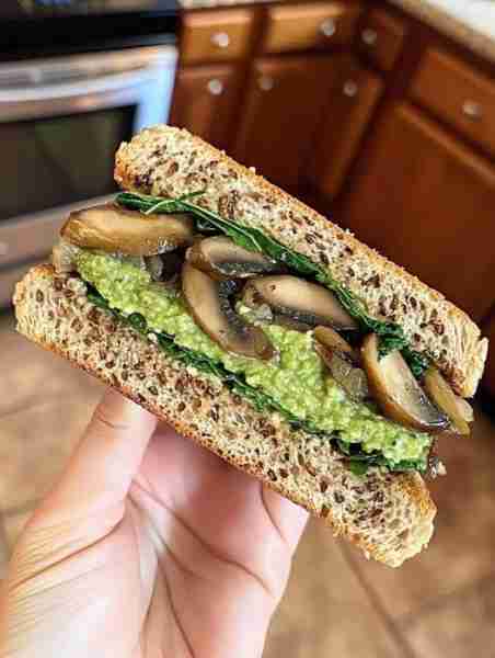 My new favorite sandwich…Dave’s killer good seed bread, marinated and grill portobellos (soy sauce,...