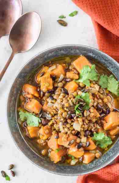 Sweet Potato + Lentil Soup #BudgetFriendly We are currently enjoying a lot of soup to warm up & als...
