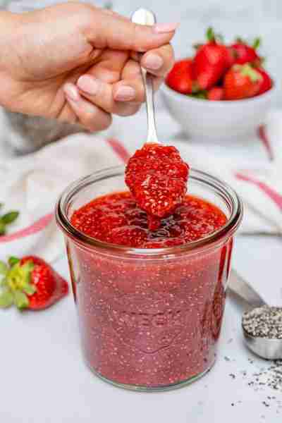 "I made a batch of Rachel’s Chia Seed Strawberry Jam this morning 🌞 If you have not made it .. plea...