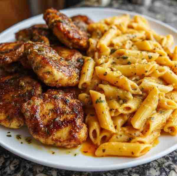 🍗🔥 Garlic Herb Chicken with Creamy Cheesy Penne Pasta 🧀🍝 Recipe Ingredients: 500g boneless chick...