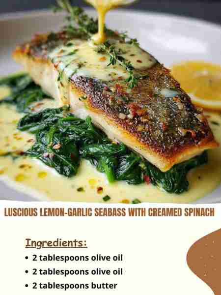 Luscious Lemon-Garlic Seabass with Creamed Spinach Ingredients 2 tablespoons olive oil 2 tablespoons...