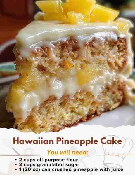Hawaiian Pineapple Cake Ingredients: For the Cake: - 2 cups all-purpose flour - 2 cups granulated su...