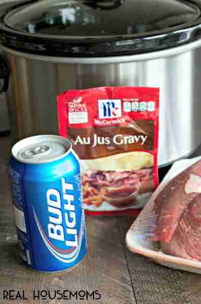 Slow Cooker Beer French Dip Sandwiches Ingredients 3-4 lb. bottom round beef roast ¼ tsp. salt ¼ tsp...