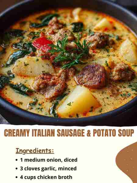 Creamy Italian Sausage & Potato Soup Ingredients 1 medium onion, diced 3 cloves garlic, minced 4 cup...