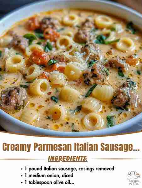 🍲🧀 Creamy Parmesan Italian Sausage Ditalini Soup – cozy, hearty, and full of rich Italian flavors!...