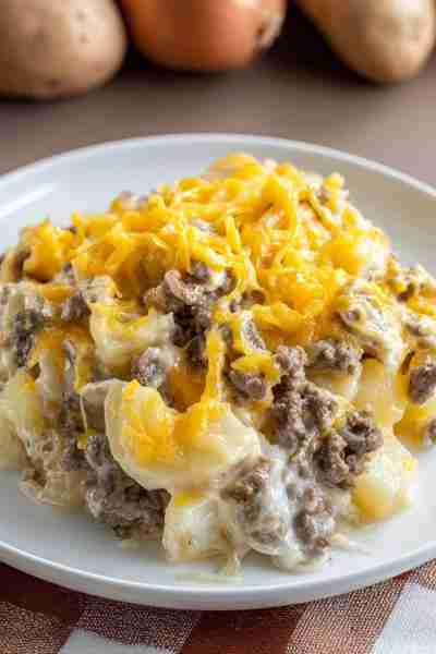 Hamburger Potato Casserole This mouthwatering casserole layers tender potatoes with seasoned ground...