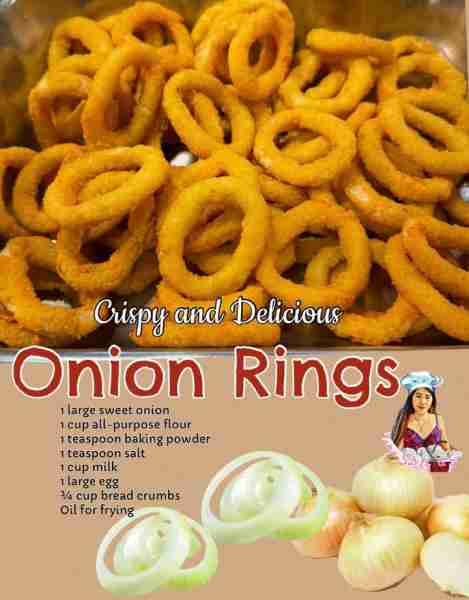 Crispy and Delicious - Fried Onion Rings! Recipe: 1 large sweet onion 1 cup all-purpose flour 1 tea...