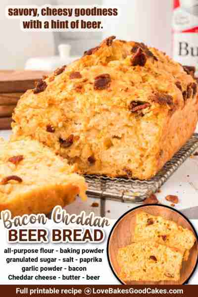 Delicious Bacon Cheddar Beer Bread: savory, cheesy goodness with a hint of beer. Perfect for gatheri...