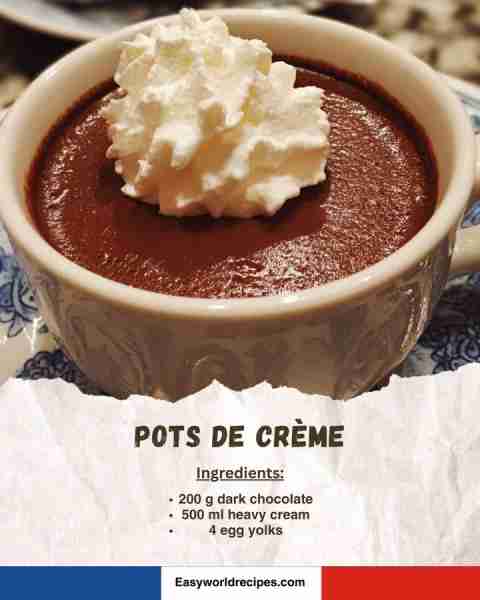 🍮 Pots de Crème (French Custard Pots) 🍫 A silky, baked custard dessert often flavored with chocola...