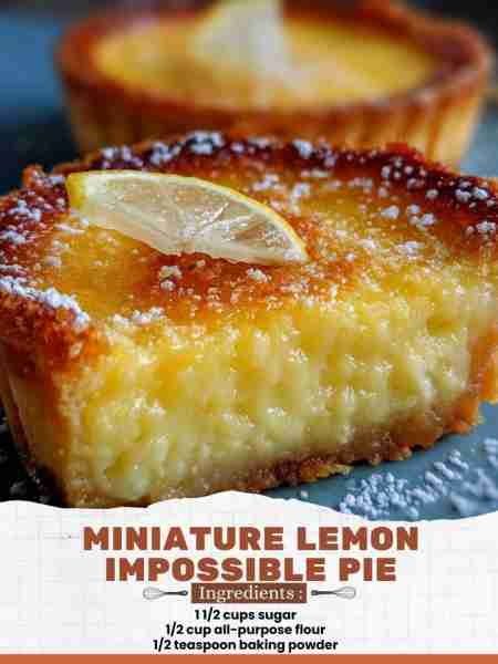 Miniature Lemon Impossible Pie Ingredients: 1 ½ cups sugar ½ cup all-purpose flour ½ teaspoon baking...