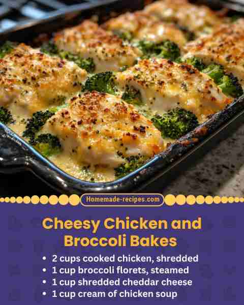 Cheesy Chicken and Broccoli Bakes 📋 Ingredients: • 2 cups cooked chicken, shredded • 1 cup broccoli...