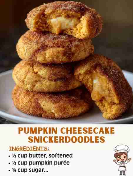 🎃🍪 Pumpkin Cheesecake Snickerdoodles ✨ Ingredients For the cookies: ½ cup butter, softened ½ cup...