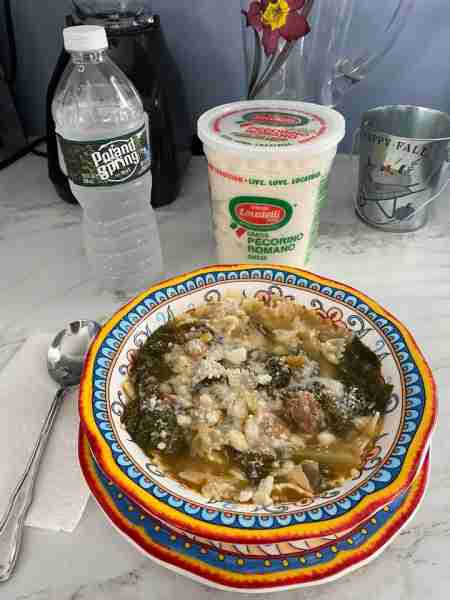 My mother made escarole soup with cannellini beans , escarole and sweet Italian sausage. I brought s...