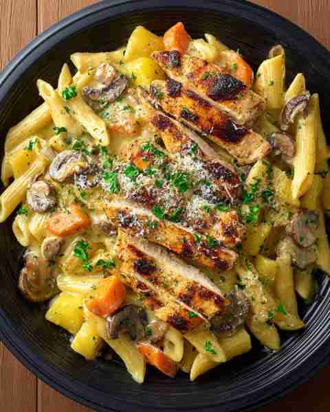 🍝 Creamy Chicken Penne with Mushrooms, Carrots & Potatoes 🥕🍄 Prep Time: 15 minutes Cook Time: 25...