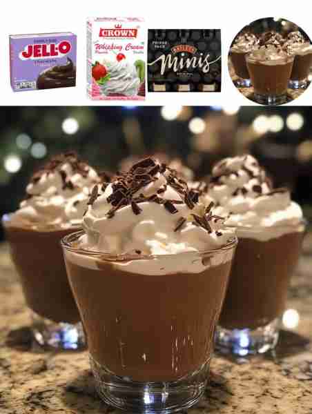 CHRISTMAS CHOCOLATE KAHLUA & BAILEY’S PUDDING SHOTS Ingredients: - 1 package instant chocolate puddi...