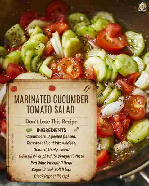 😍 Cucumbers, tomatoes, and onions marinated in a sweet-tangy dressing… oh, what a treat! Easy to ma...