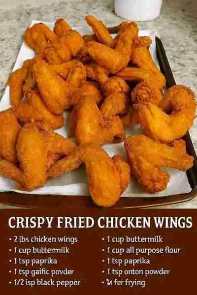 Crispy Fried Chicken Wings 🔸 Ingredients For the Chicken: 2 lbs chicken wings (split at joints, tip...