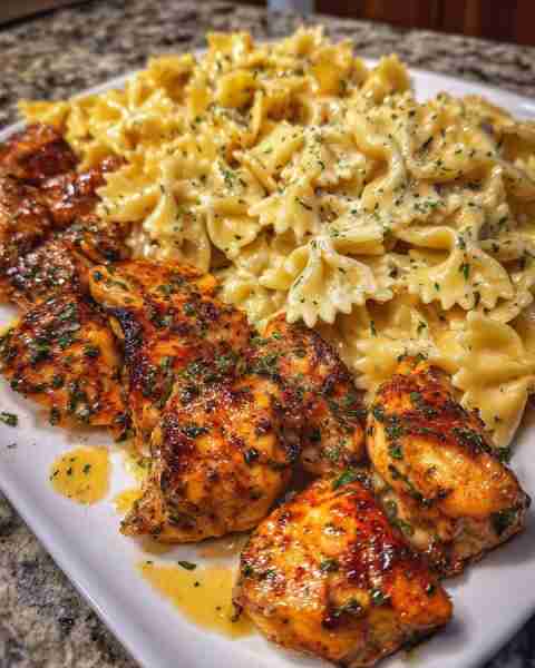 Cajun Garlic Chicken with Velveeta Bowtie Alfredo Ingredients: 1 lb bowtie pasta (farfalle) 2 large...