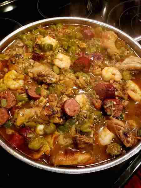 okra stew with chicken, sausage, shrimp and crawfish tails, onion and green peppers Recipe in First...