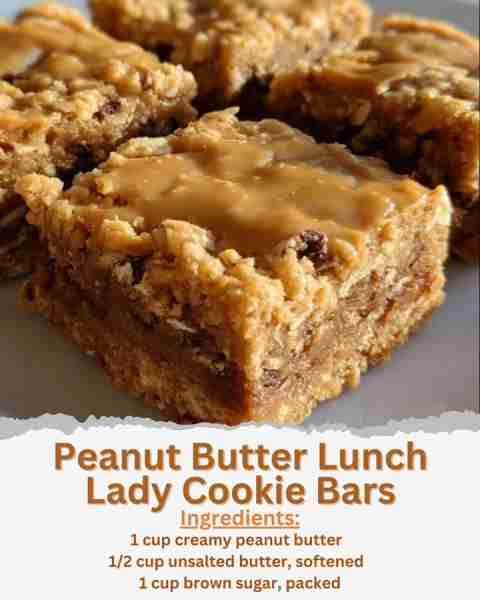 Peanut Butter Lunch Lady Cookie Bars Ingredients: - 1 cup creamy peanut butter - 1/2 cup unsalted bu...