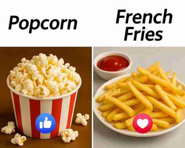 🍿 Popcorn Popcorn is a light, airy snack made by heating corn kernels until they pop into fluffy bi...