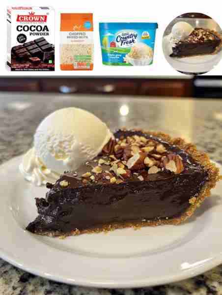 Hot Fudge Pie Ingredients: - 1 cup sugar - 1/2 cup flour - 1/3 cup cocoa powder - 2 eggs - 1/2 cup b...