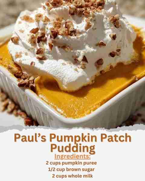 Paul’s Pumpkin Patch Pudding Ingredients: - 2 cups pumpkin puree - 1/2 cup brown sugar - 1/4 cup gra...