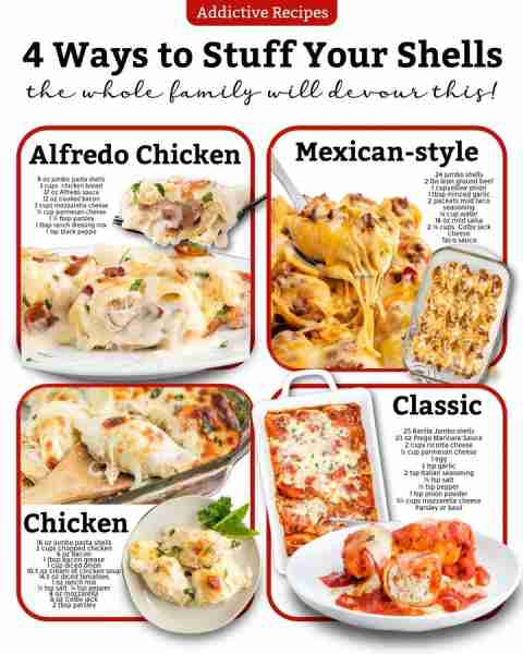 Family-friendly, cozy, and so good → 4 stuffed shell dinners you’ll want on repeat 🍂🍽️ Ingredients...