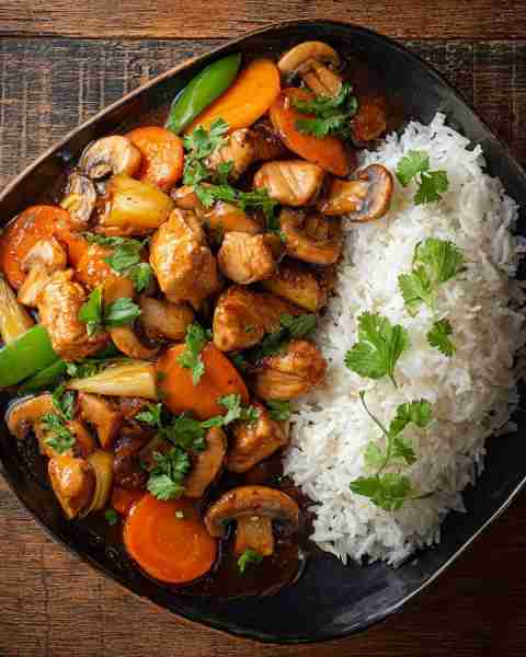 Comfort food done right —Chicken Stir-Fry with Vegetables & Steamed Rice