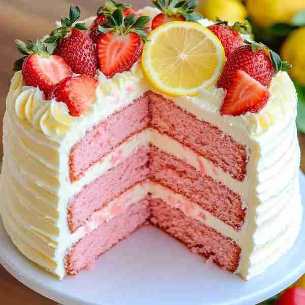 🍓🍋 Strawberry Lemonade Cake With Lemon Cream Cheese Frosting 🎂 What You'll Get: • Moist lemon-str...