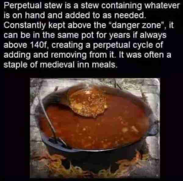 #Fascinating Vintage Food Facts- A perpetual stew, also known as forever soup, hunter's pot, or hunt...