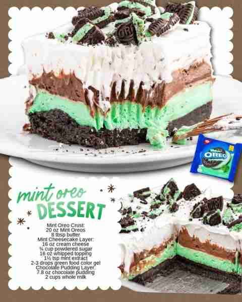 Cool, creamy, and chocolatey with just the right hint of mint 🎄❄️ This Mint Oreo Dessert is the per...