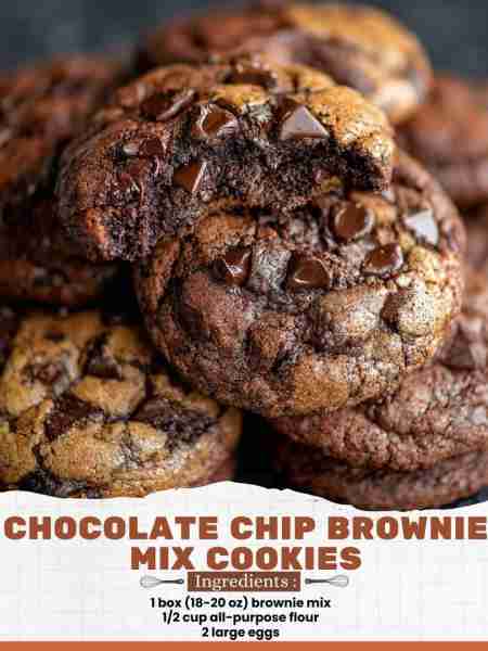 Chocolate Chip Brownie Mix Cookies Ingredients: 1 box (18-20 oz) brownie mix ½ cup all-purpose flour...