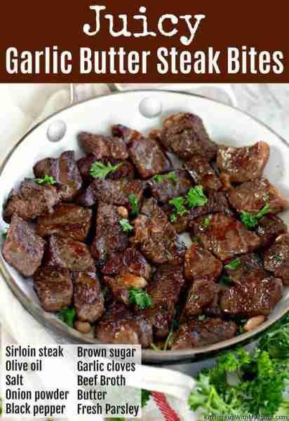 Full Recipe 👇 GARLIC BUTTER STEAK BITES!! 😍 BEST thing you will ever put in your mouth and so Easy...