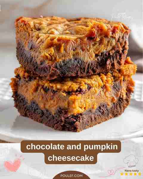 Layers of chocolate and pumpkin cheesecake come together in these dreamy bars. 🎃🍫🍰 A fall dessert...
