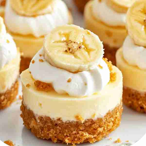 Mini banana cheesecake Crust: 1 cup crushed vanilla wafers 3 tablespoons melted butter Cheesecake F...