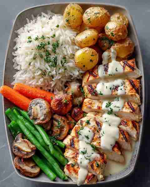 This one had everyone quiet at the table—Ultimate Grilled Chicken with Creamy Sauce, Herby Potatoes...