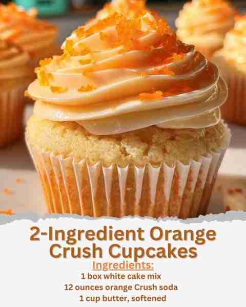 2-Ingredient Orange Crush Cupcakes Ingredients: For the Cupcakes: - 1 box white cake mix - 12 ounces...