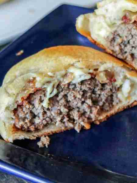 "Flaky Grand Biscuits molded around juicy ground beef and cheese and tender onion and garlic for an...