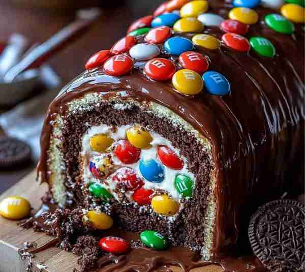 🍫 M&M’s Ferrero Oreo Cake Roll A rich and playful chocolate Swiss roll loaded with Oreo cream, Ferr...
