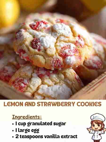 Lemon and Strawberry Cookies Ingredients 1 cup granulated sugar 1 large egg 2 teaspoons vanilla extr...