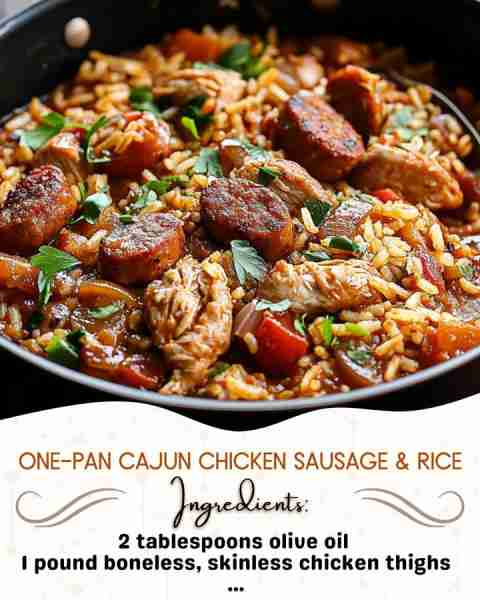 One-Pan Cajun Chicken Sausage & Rice Ingredients: 2 tablespoons olive oil 1 pound boneless, skinles...