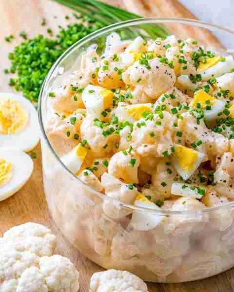 Cauliflower “Potato” Salad This salad has got its own thing going on altogether. It’s actually SUPER...