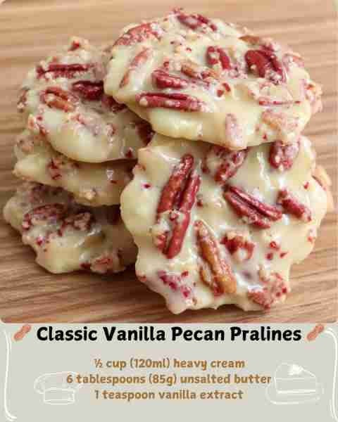🥜 Classic Vanilla Pecan Pralines 🥜 Ingredients 1½ cups (300g) granulated sugar ¾ cup (150g) light...