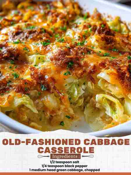 Old-Fashioned Cabbage Casserole Ingredients: 1/2 teaspoon salt 1/4 teaspoon black pepper 1 medium he...